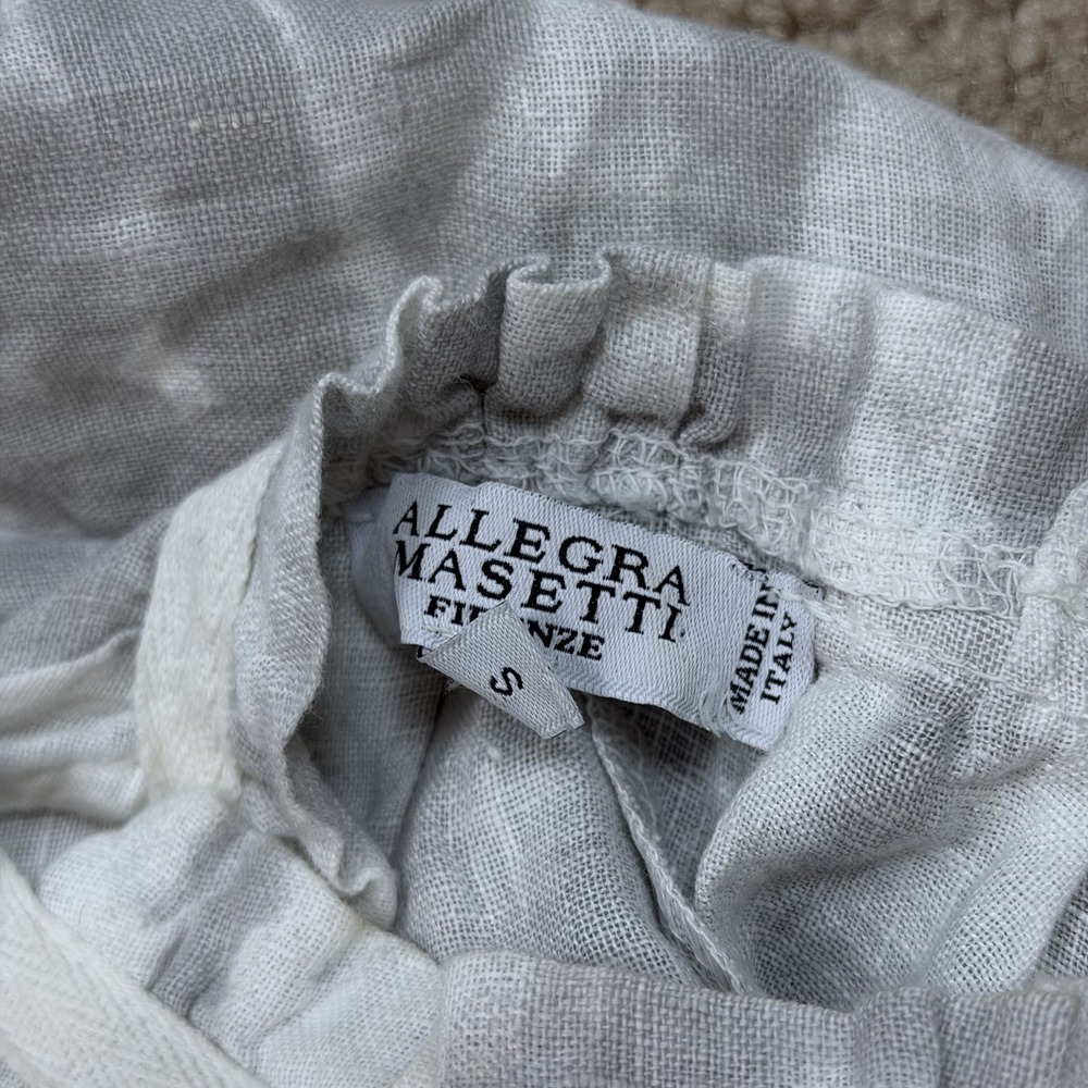 Allegra Masetti Gray/White Size S Maxi Sleeveless Ruffle Hem Dress 100% Linen - Picture 7 of 8